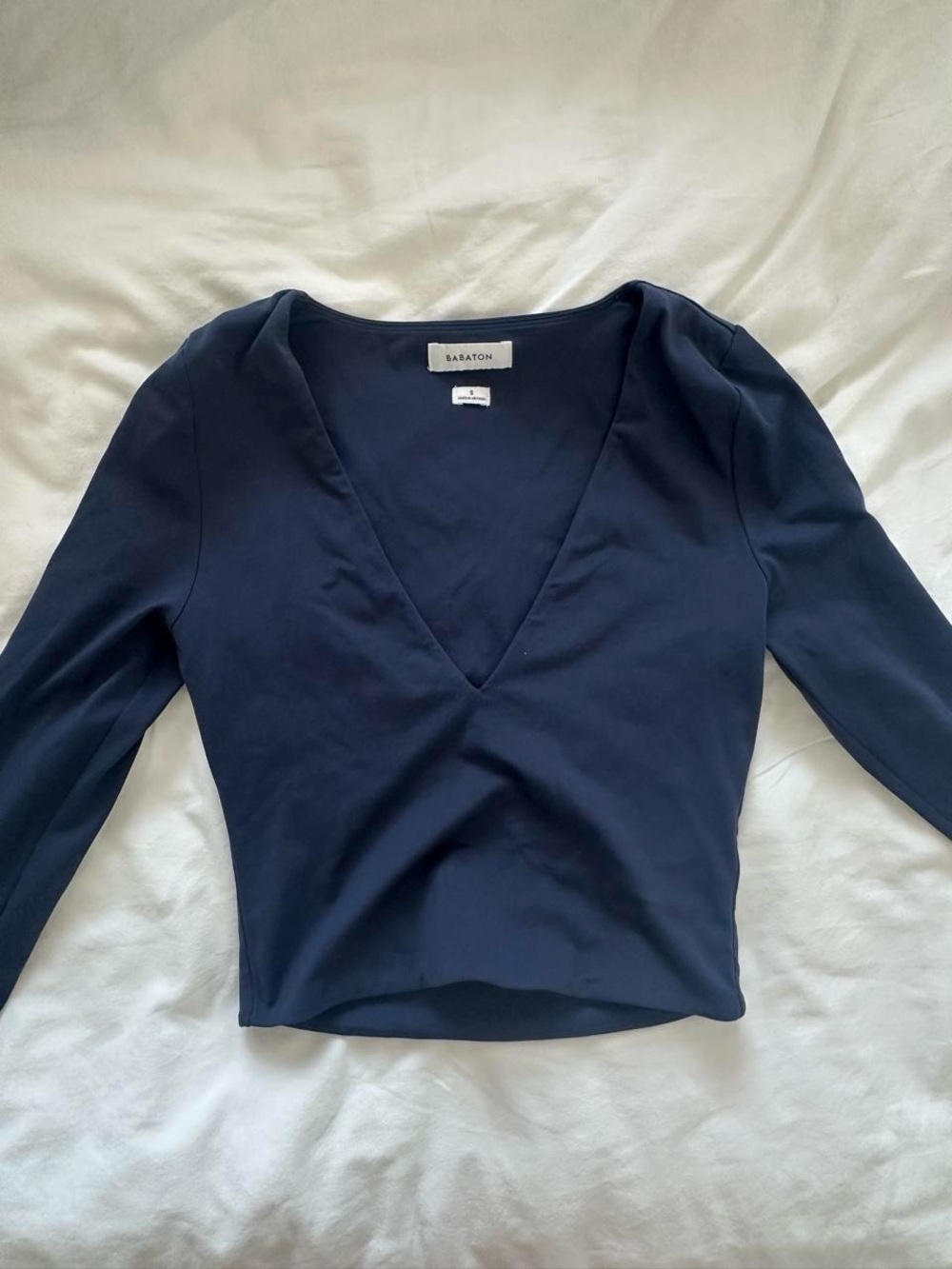 Babaton Navy V-Neck Long Sleeve Top